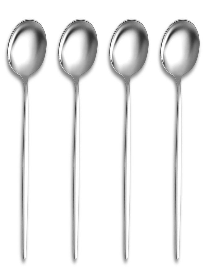 KitchEase 4-Piece Premium Stainless Steel Round Long Table Spoon Set | Korean Dining Spoons for Home, Kitchen, Restaurant Use | Dishwasher Safe (Silver) - Image 1